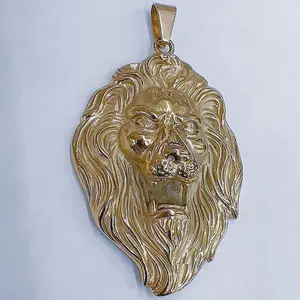 Maite Jewelry Maxi Lion Pendant Stainless Steel Gold Plated Unique Design for Men and Women