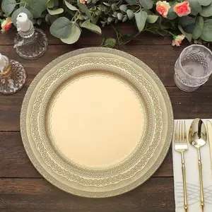 6-Pack Acrylic Charger Plates 13" Round Gold Lace Embossed Rim - Rustic Plastic Charger Tableware