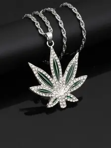 Trendy Hip Hop Rock Rhinestone Maple Leaf Pendant Necklace, Fashion Unisex Jewelry, Stylish Accessory for Men and Women, Jewelry Gifts