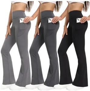 TCVC 3-Pack High Waist Flare Yoga Pants, Lightweight Thin Fabric for Spring Summer, Butt Lifting Flare Leggings with Pockets for Gym Running Casual Wear