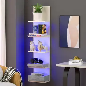 5 Tier Wall Shelf with RGB Light, Modern Wall Mount, Vertical Column Design, Floating Shelf