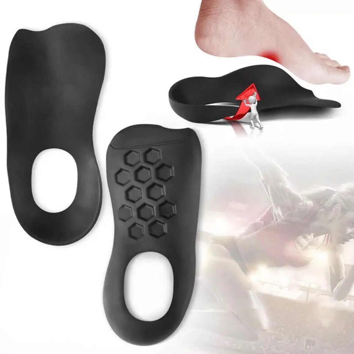 3/4 Orthotic Shoe Insoles Inserts Flat Feet High Arch Support Plantar Fasciitis Black M/L