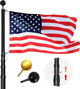 Premium 20ft Black Telescoping Flagpole - Heavy Duty Adjustable Inground Pole - Complete Kit with Golden & Black Balls, USA Flag - Residential and Commercial Use 2024  ornament Banners