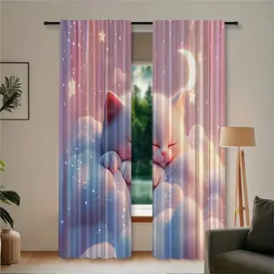 2pc Dream Starry Sky Cloud Cat Curtain Door Curtain, with pole bag design, is the perfect gift for friends. It is suitable for home decoration in dormitories, bedrooms, living rooms, kitchens, dining rooms, study rooms, cafes, hotels, apartments, etc.