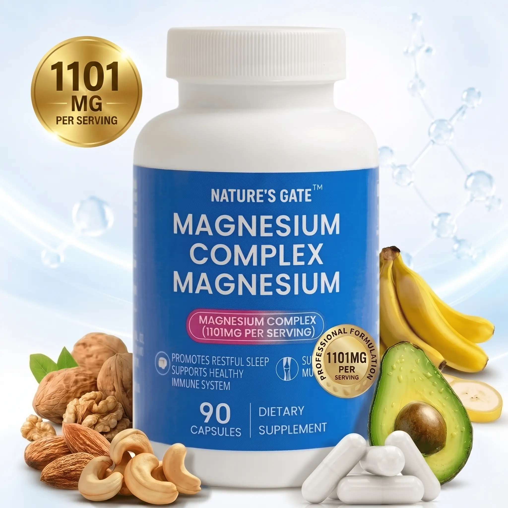 Nature's Gate Magnesium Complex 8 Essential Magnesium Supplement-1101mg Elemental Magnesium deep sleep & stress relief 90 natural capsules glycinate citrate malate taurate backtoschool