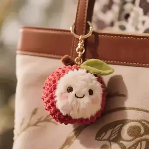 Kawaii Fuzzy Litchi Plush Keychain Cute Fruit Bag Charm Aesthetic Gift Soft Stuffed Litchi Keyring Lovely Plush Pendant for Backpack & Handbag