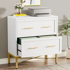 Tribesigns Modern 2 Drawer White File Cabinet for File Storage, Home & Office, Wood Filing Cabinet with Printer Stand
