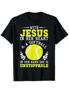 Softball-Inspired Christian Cotton T-Shirt for Youngsters - Comfy, Breathable Short Sleeve Tee with Inspirational in Her Heart Print - Perfect Gift for Boys & Girls, Softball Shirts for Gir, Comfortable Sports enthusiast tee, Moisture-Wicking Sports Shirt