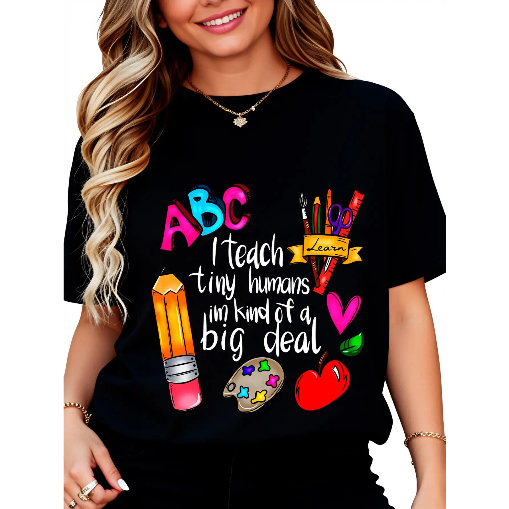 Men's Unisex Short-Sleeve Cotton Graphic Tee, "I Teach Tiny Humans" Design for Teacher's Day, Back to School Tshirt