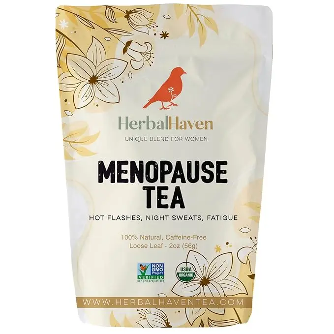 Meno pause Tea for Women with Black Cohosh, Chasteberry, Sage, Red Clover, Chamomile, Raspberry Leaf