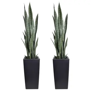 2-Pack Decorative Artificial Snake Plant (Sansevieria) with Tall Black Pots, UV-Resistant Faux Plant for Indoor Home Living Room Office & Outdoor Wedding Decor