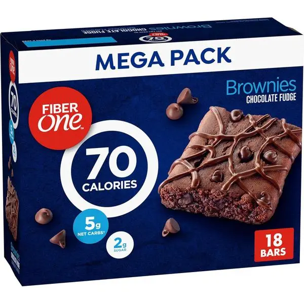 Fiber One 70 Calorie Brownies, Chocolate Fudge Snack Bars, Mega Pack, 18 Ct, 16 oz
