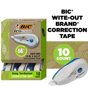 BIC Ecolutions Wite-Out Brand Correction Tape, 19.8 Feet, 10-Count Pack, Correction Tape Made from 56% Recycled Plastic Excluding Tape