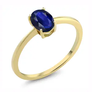 Gem Stone King 10K Yellow Gold Blue Sapphire Solitaire Engagement Ring | 0.57 Cttw | Oval 7X5MM | Gemstone September Birthstone | Wedding Engagement Anniversary Promise Ring For Women