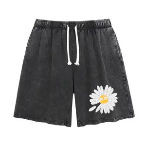 Holafish Floral Print Cotton Shorts, Acid Wash Casual Bottoms for Summer, Vacation and Daily Wear summervibes