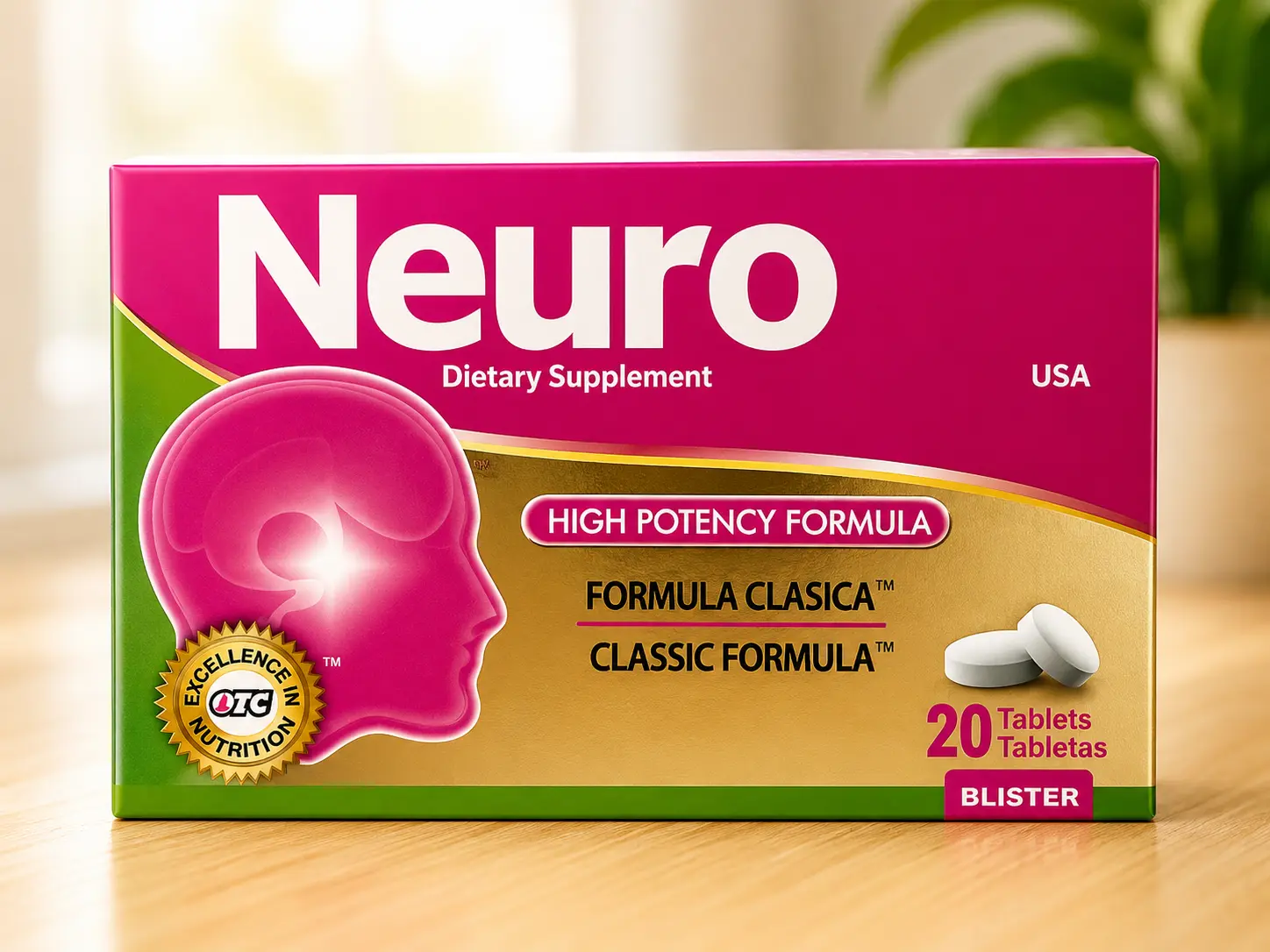 Neuro Classic Formula Dietary Supplement - 20 Tablets with B Vitamins (B1, B6, B12), Calcium, and Antioxidants