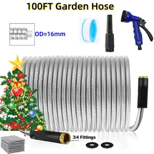 Nw 8Lbs 25FT/50FT/100Ft Stainless Steel Garden Hose Heavy Duty Flexible Durable with multi-function Nozzle No Kinks Tangles Leak Proof Rubber Washer