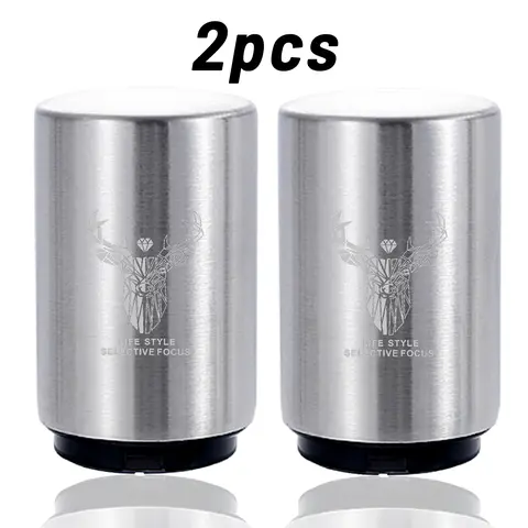 2pcs Durable Brushed Silver Elk-Style Magnetic Bottle Opener Set - Stainless Steel 1-Handed Automatic Push-Pop Spring Utensil, Portable Home Bar & Kitchen Accessory, Ideal Stocking Stuffers