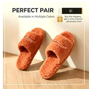 2026 New Unisex Winter Warm Faux Fur Slippers, Fashion Letter Print Fluffy Fuzzy Flip Flop Slippers, Ultra Soft Thick Plush Non-slip Home Shoes, Cozy Comfortable Casual Indoor Outdoor Bedroom Lazy House Slippers for Men Women