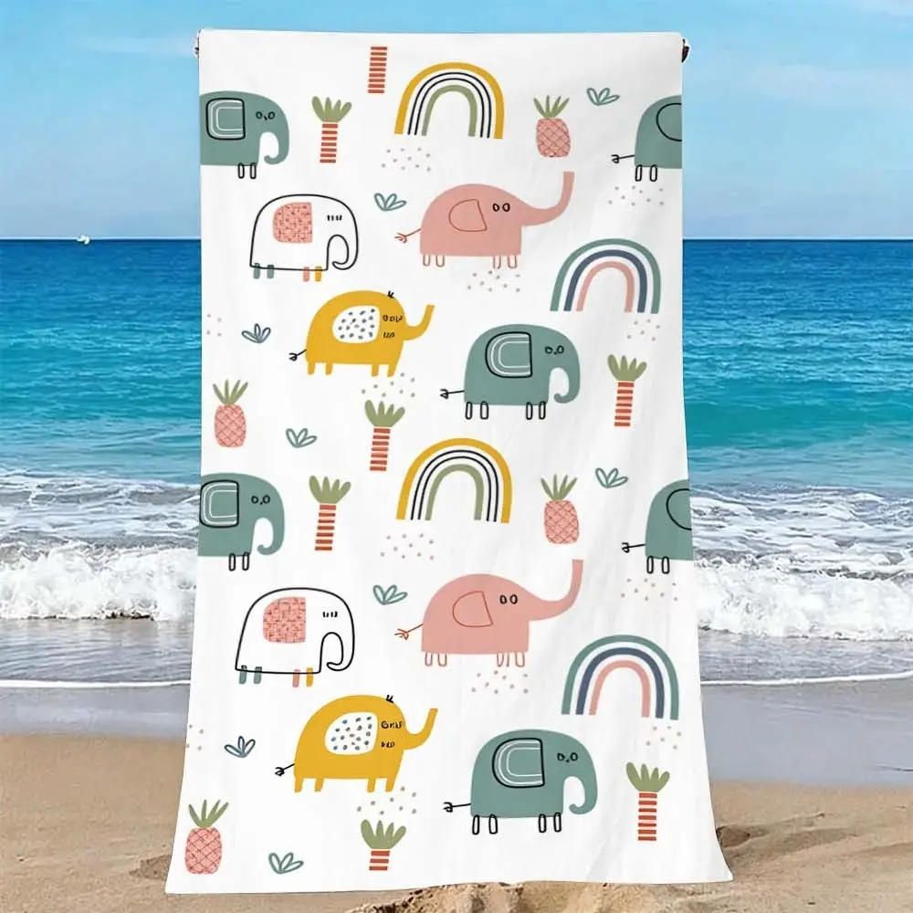 1PC "Colorful Cartoon Elephant and Rainbow Printed Beach Towel – Versatile Swimming Pool Mat for Summer Beach Fun" Quick-drying, super absorbent, lightweight and sand-resistant. Ideal as a travel towel for swimming, spa, leisure, fitness, camping, picnic,