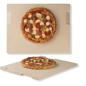 Pizza Stone for Oven and Grill, 15x12 Inch Cordierite Baking Stone with 4 -in Handles, 7.4lbs Heavy Duty Thermal Shock Resistant for Crispy Crust Pizza Bread Cookies BBQ