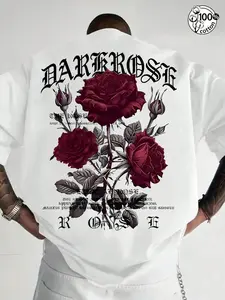 Unisex Oversized Cotton Graphic Tee Dark Rose Gothic Font Print Shirt Y2K Dark Aesthetic Streetwear Soft Breathable Short Sleeve Casual Everyday Wear Grunge Retro Fashion Top