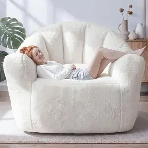 【Summervibes】Raybee 45.7"W Oversized Bean Bag Chair for Adults, Fluffy Fabric Shell-Shaped Bean Bag Couch with Armrests & Side Pockets, Comfy Beanbag Lazy Couch Reading Chair,Stuffed Floor Sofa for Reading, Relaxing