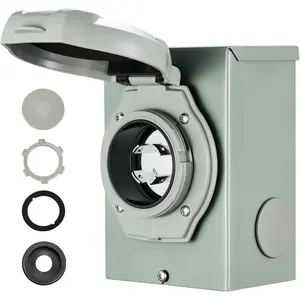 30 Amp Generator Inlet Box, NEMA L14-30P, 125/250V 3750/7500W, ETL Listed Weatherproof Outdoor Electrical Box with Pre-Drilled Holes & LED  for RV/  Backup