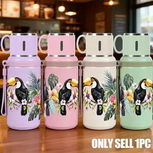 1pc 20oz Stainless Steel Tumbler with Tropical Toucan and Flowers Print, Suitable for Sports, Fitness, Outdoor Travel Outdoor Durable Large Capacity Hiking Stainless Steel Cup Suitable for gifts for friends, col, Hydration Tumbler, Tumbler Reusable Cup