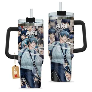 STORMMECH Aki 40oz Portable Stainless Steel Double Layer Leak-Proof Insulated Travel Mug, Secure Lid Single Handle Anime Engraved Vacuum Cup, Washable Otaku Gift Iced Coffee Drinkware, Anime Engraved Mugs, Secure Lid Mugs