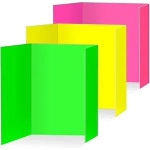 Neon Trifold Poster Board, Small Size 16 x 24 Inches, Corrugated, 3 Pack Lightweight Tabletop Display Boards for School Projects, Tabletop Science Fair & Classroom Activities(16 x 24 Inches)