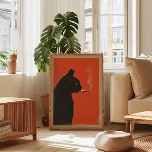 Black Cat Cigarette Vintage Poster Art Retro Whimsical Print Funny Animal Wall Decor for Bathroom 8x12 to 27x40 inches Quirky Design Ideal for Unique Decor