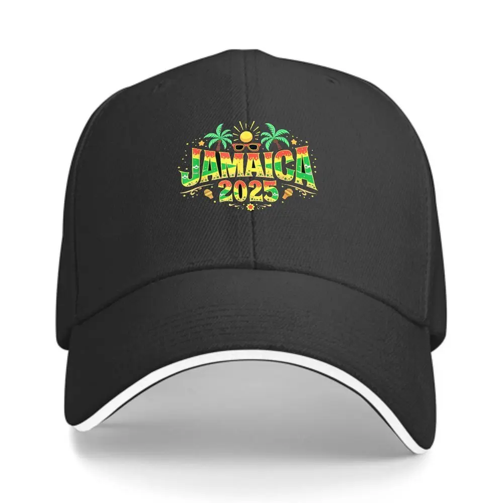 Men's Jamaica 2025 Tropical Baseball Cap - Black with Green Palm Tree and Yellow Accents, Adjustable Snapback Hat, Suitable for Reggae Music Festivals, Vacations, Casual Wear - One Size Travel Hat, Festival Headwear, Fashionable and Durable Head Gear