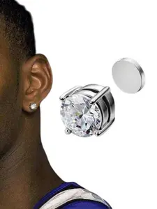 Magnetic Stud Earrings with Cubic Zirconia Copper Plating, Casual Fashion Accessories for Women Girls Boys, All Seasons Wear, Stainless Steel Earrings