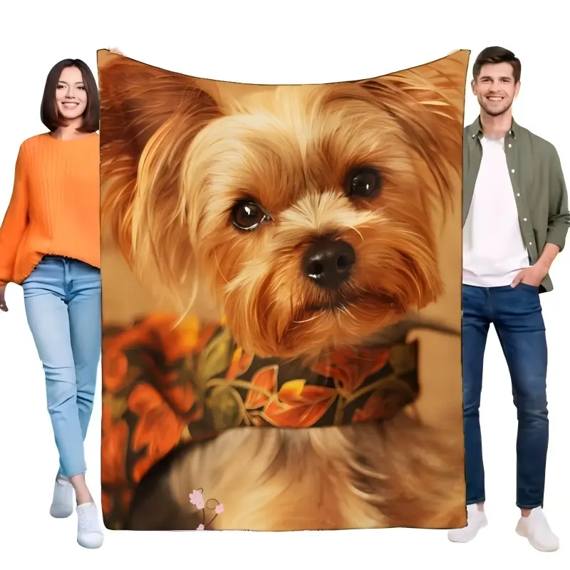 Cute Yorkie Animal Print Flannel Blanket - Soft, Lightweight Sofa Throw, Living Room Decor, Pet Gift for Dog Lovers, Ideal for Indoor Use