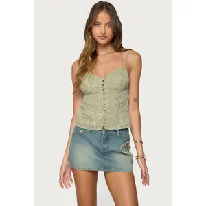 Embroidered Button Up Tank Top