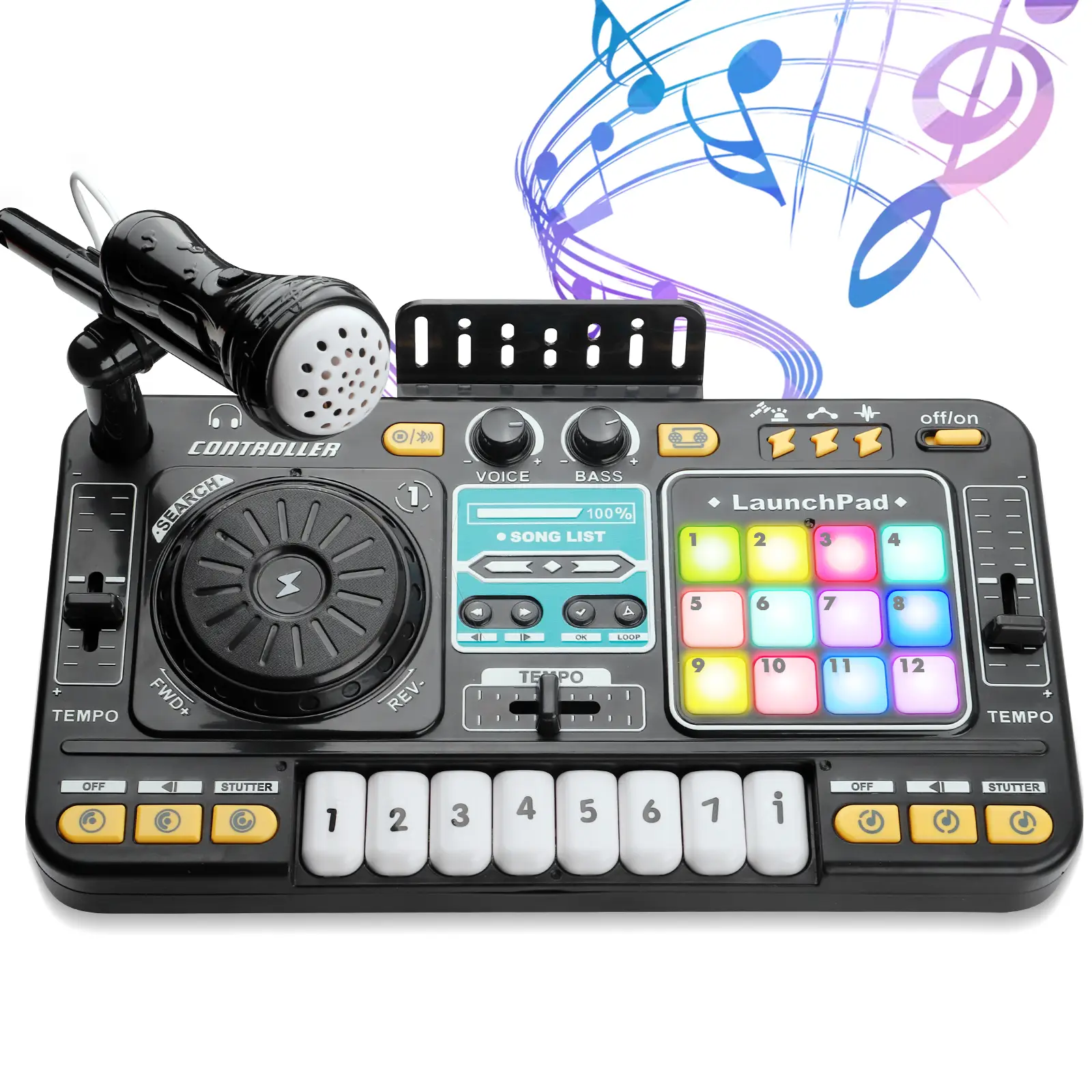 Kids Bluetooth DJ Mixer Toy with Flashing Lights, Scratching Sound Effects, 5 Demo Songs, Electronic Keyboard & DJ Turntable for Ages 3-6