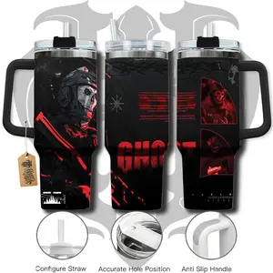 HardTimesMerch - Call of Duty: Ghost #1 40oz Handle Tumbler Stainless Steel Travel Mug, Game Inspired Vacuum Insulated Cup, Large Iced Coffee Tumbler, Manga Fighter Drinkware, Gamer Gift for Him Her