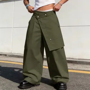 INCERUN Men's Polyester Elastic Waist Straight Cargo Pants - Casual Menswear with Pockets, Summer Long Bottoms, Straight Pants