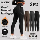HIJESSE Winter Women's Leggings of TikTok - Thermal Lined Velvet High Waist, Super Warm Pants with Side Pockets, Antibacterial, Unmarked Edging, Comfortable Stretchy Thermal Long Johns, Solid Black Womenswear Warmer