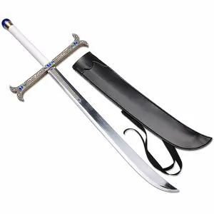 World's Greatest Swordsman Inspired Cross Katana - 28"/38" Premium Alloy Blunt Sword with Gemstone Inlay Guard, Hawk-Eyed Anime Cosplay Prop with Leather Sheath
