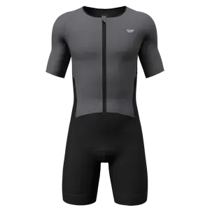Wulibike Men's Triathlon Suit, Short Sleeve Padded Athletic Activewear with Breathable Quick-Drying Fabric for Cycling, Swimming, and Running Races