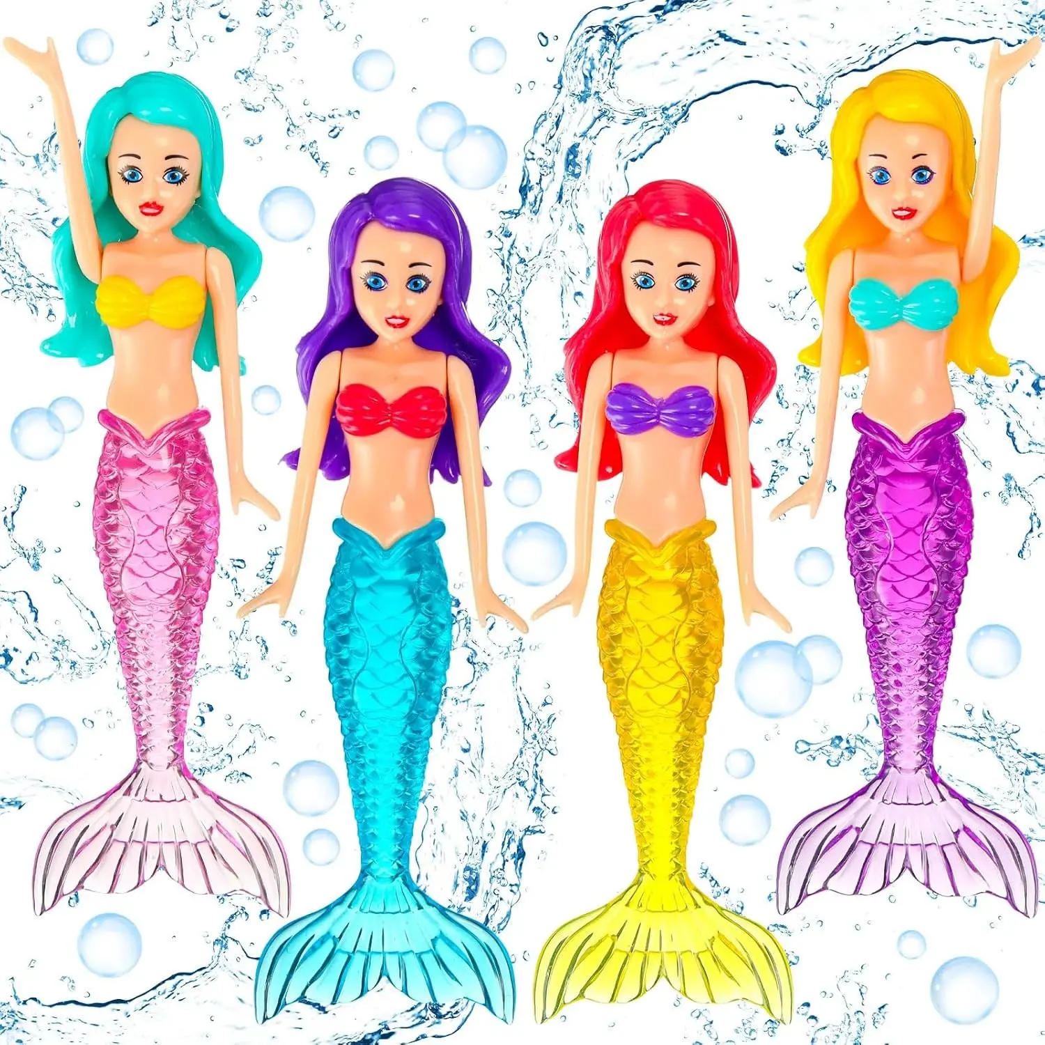 4 Pieces Mermaid Dive Bath Toys Colorful Mermaid Pool Swimming Pool Games Family Fun for Boys Girls Teens Adults(Classic Style)