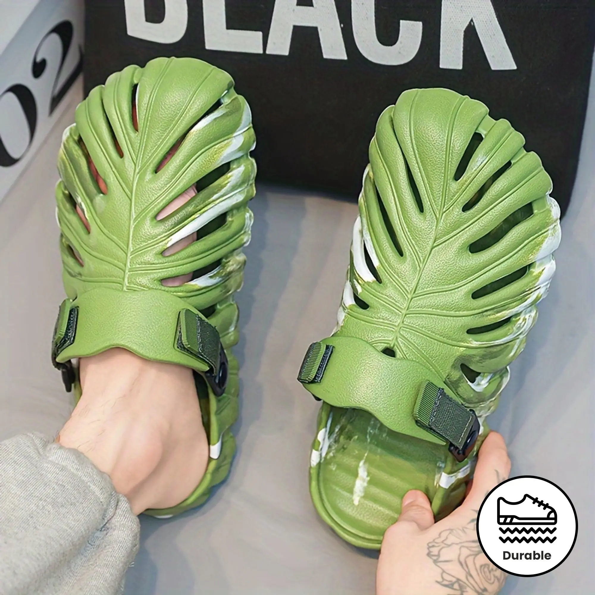 Men's Trendy Leaf Eva Hole Shoes, Comfortable and Non-Slip Durable Soft Bottom Cutout Slippers, Suitable for Men's Outdoor Activities