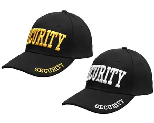Security Hat Baseball Cap - Gold or White Embroidery Security Front, Bill & Back - Adjustable Size