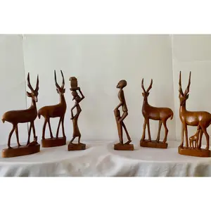 Vintage Hand Carved African Wood Figures: Besmo Kenya Antelopes & Tribal Decor