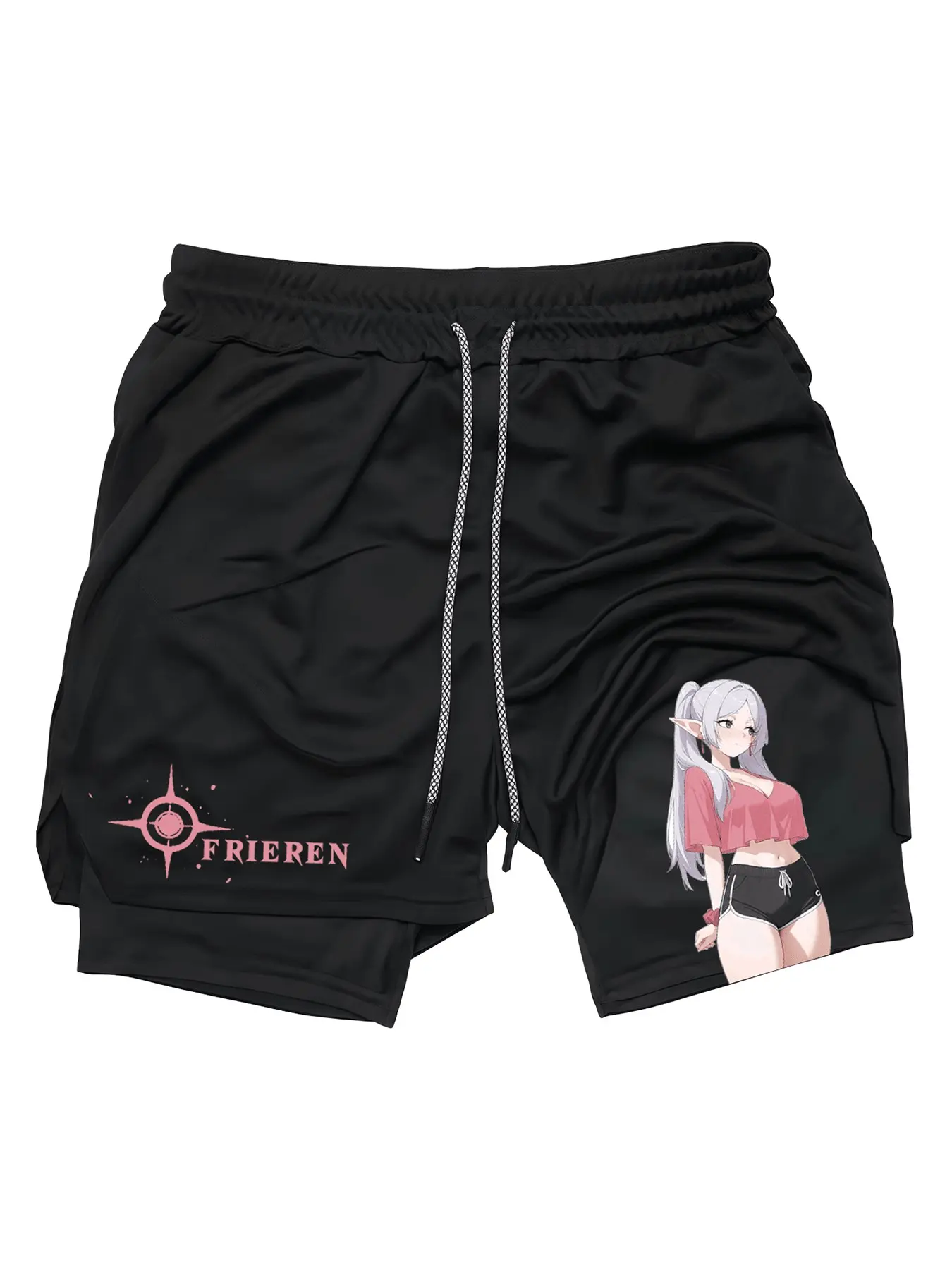 Anime Print 2 in 1 Drawstring Waist Shorts, Graphic Print Shorts, Quick Dry Swim Trunks, Loose Casual Pocket Track Shorts, Workout Clothes, Activewear, Men's Gifts