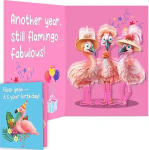 Funny Birthday Cards with Sound & Motion - Flamingo Musical Birthday Cards for Her Women, Friends, Mom, Sister, Bestie, Pop Up Birthday Card with Envelope