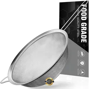 8.6 Inch Large Fine Mesh Strainer, Kitchen Metal  Strainers with Sturdy Handle, Stainless Steel 30 Mesh Sieve Sifters for Rice, Quinoa, Pasta, Fruits, Vegetables, etc.
