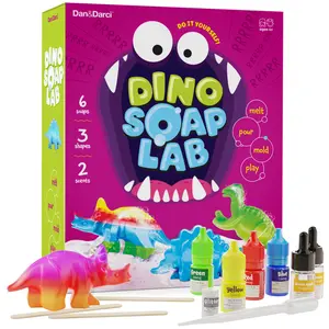 Dan&Darci Dino Soap Lab Kit – DIY Dinosaur Soap Shapes with 6 Soaps 3 Shapes 2 Scents & Molds for Kids